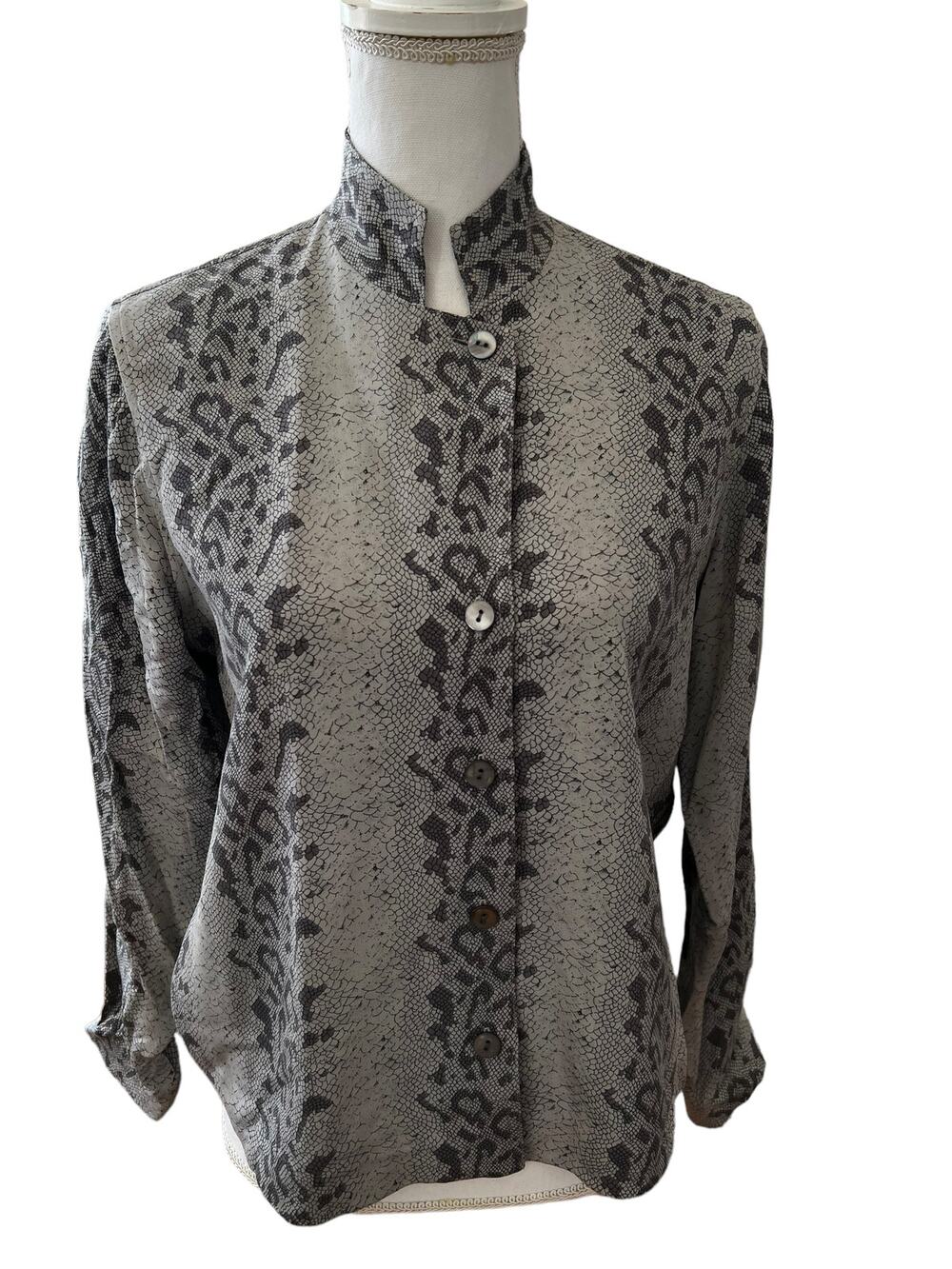 Mel & Lisa Gray Silk Snake Print Jacket Blazer 4